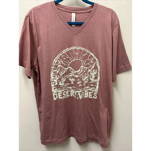 Bella + Canvas Womens T-Shirt Pink Heather XL VNeck Graphic Print "Desert Vibes" - Picture 2 of 7